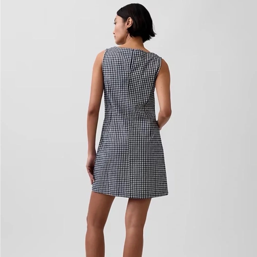 Old Navy Womens Navy Blue Gingham Linen Blend Sleeveless Mini Shift Dress M NWT - Picture 2 of 11